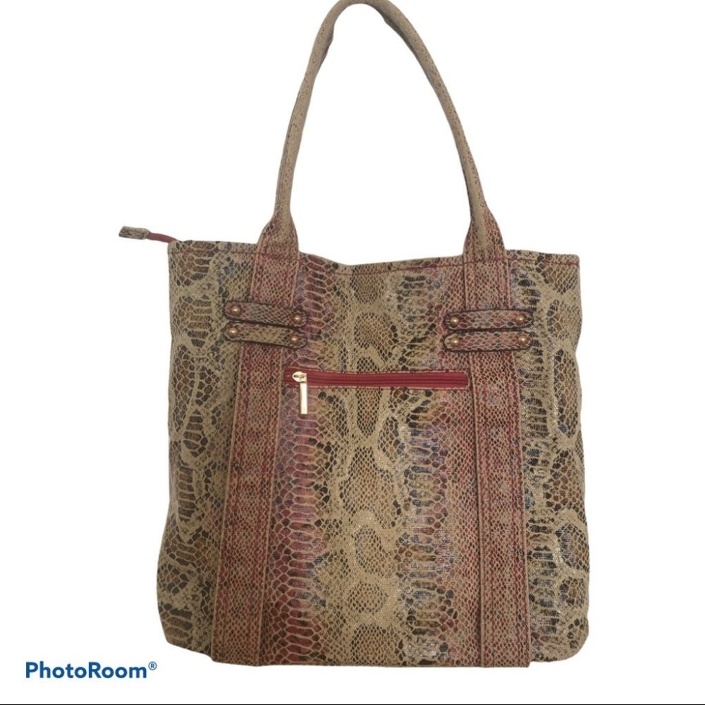 Boho Pink Snakeskin Print Tote Bag – Roomy Cloth Shoulder Bag EUC